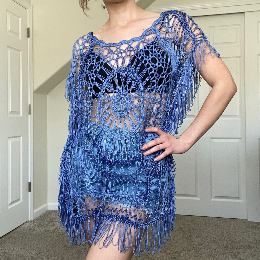 NWT La Seine blue crochet swimwear coverup - Picture 4 of 7